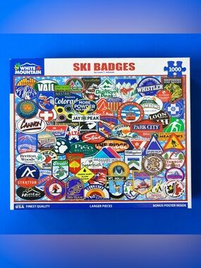 White Mountain Ski Badges 1000 Piece Jigsaw Puzzle USA Made